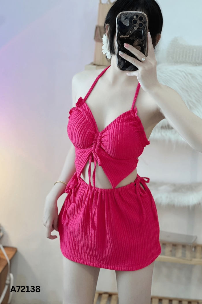 NEWTAG Set Bikini 3 món hồng