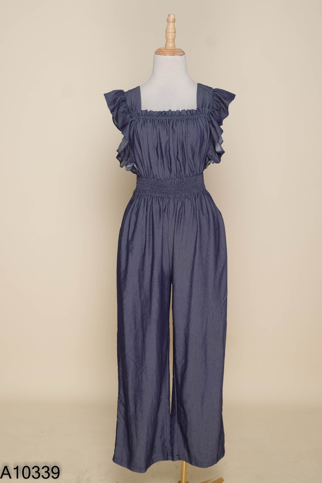 Jumpsuit xanh phối chun