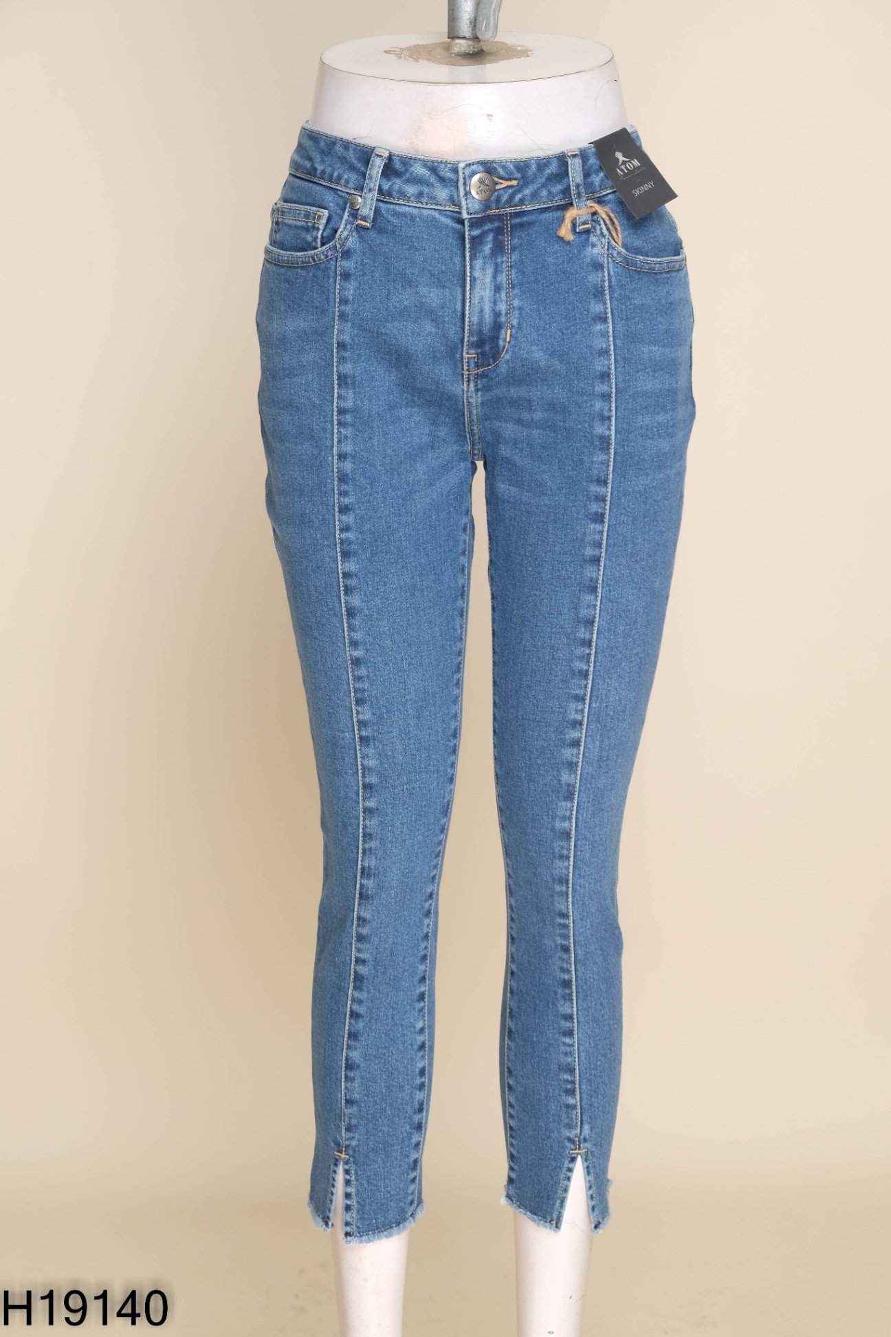 NEWTAG Quần jeans xanh gân giữa