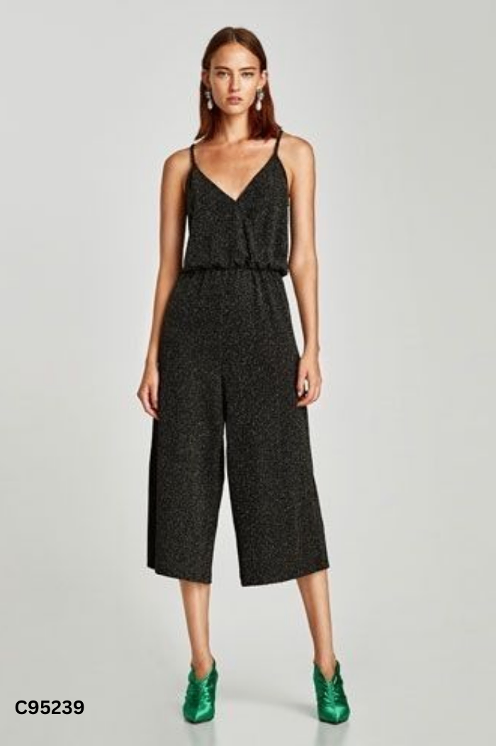 Jumpsuits hai dây ZARA đen nhũ vàng