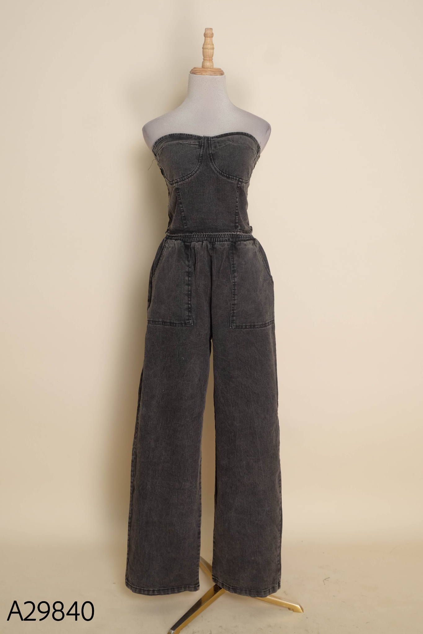 NEWTAG Set Áo quây jeans xám + quần dài