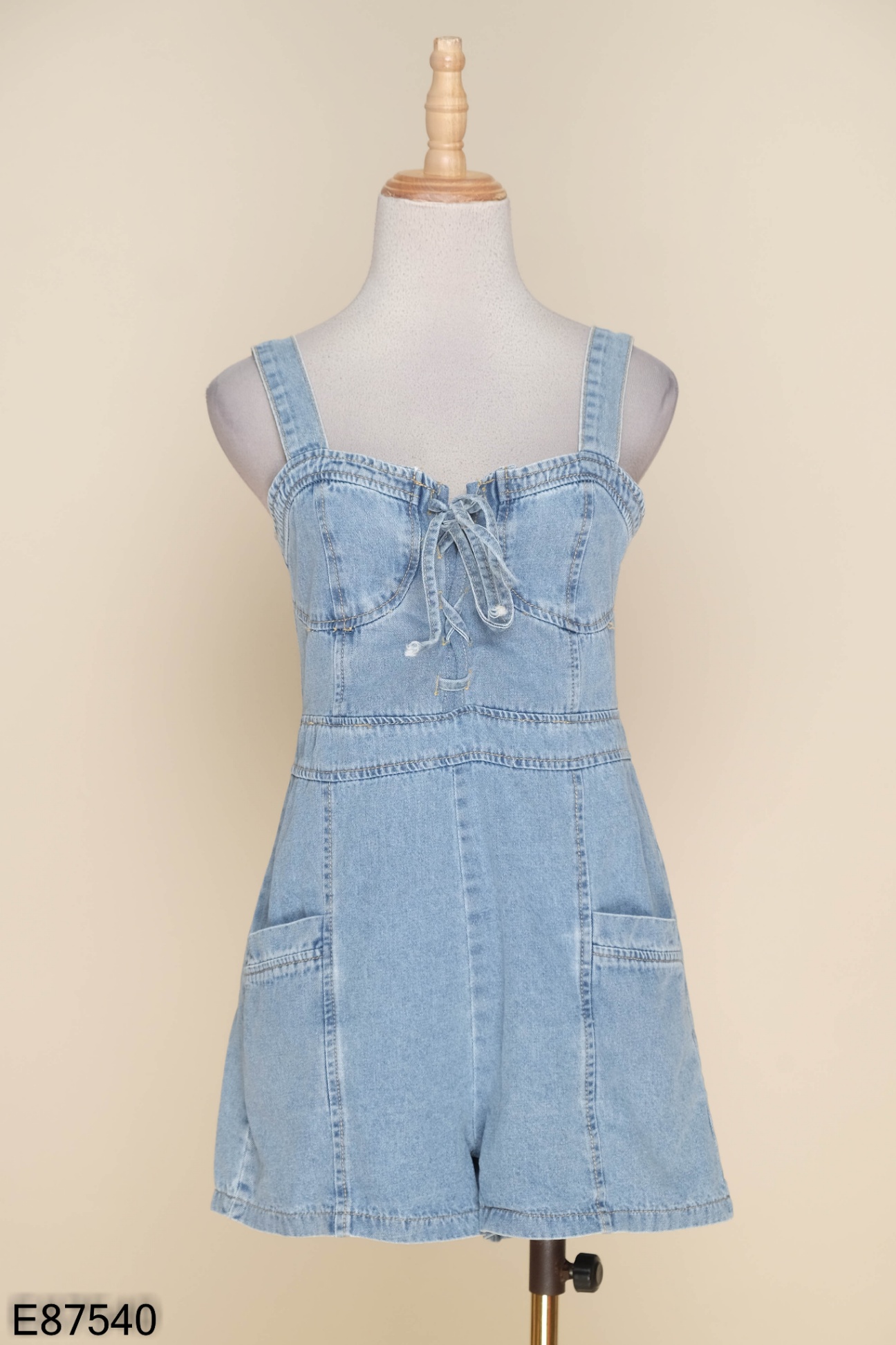 Jumpsuits hai dây jeans xanh