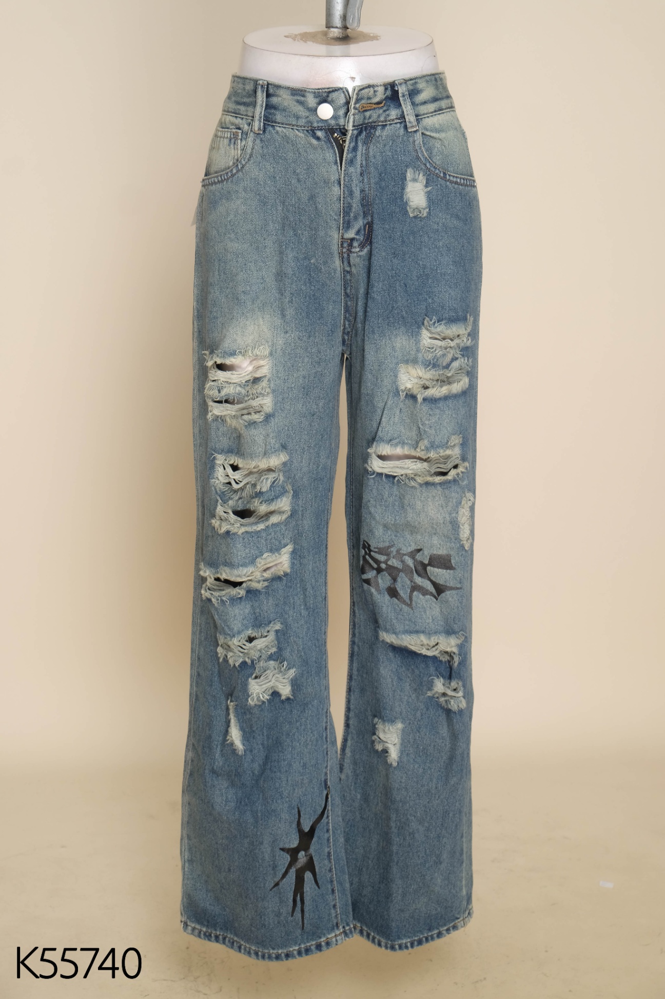 NEWTAG Quần jeans xanh rách