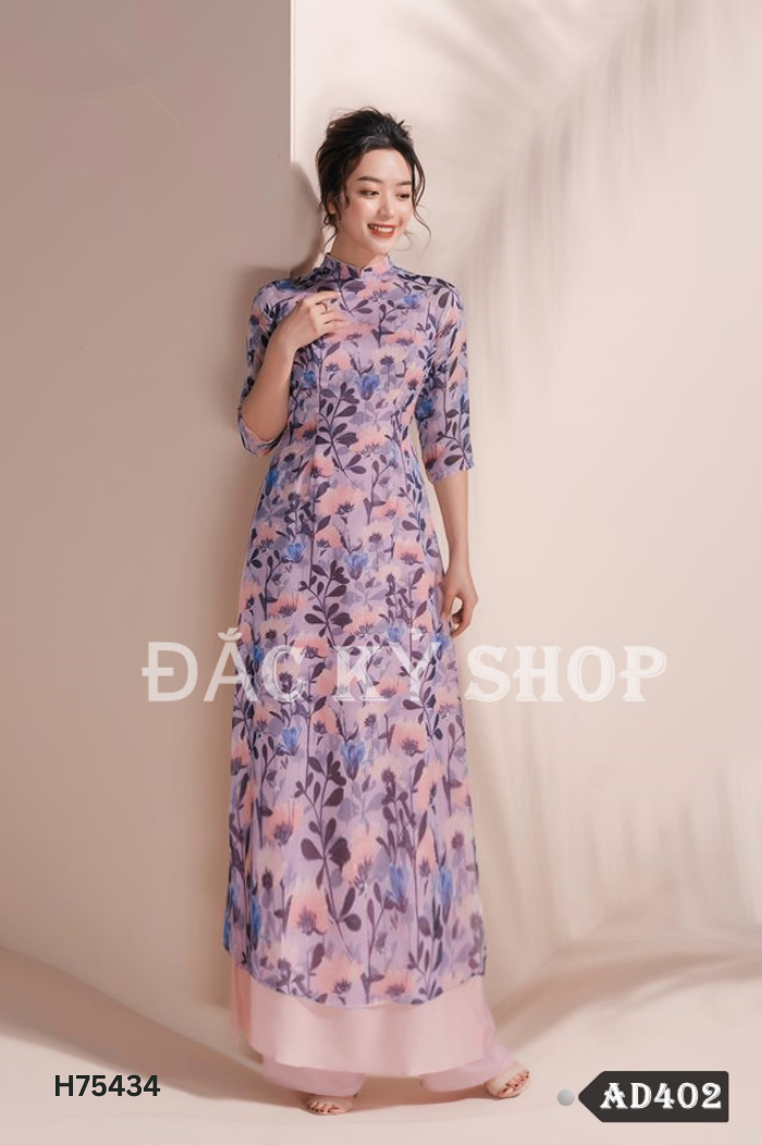 Set Áo dài hồng tím hoa + quần