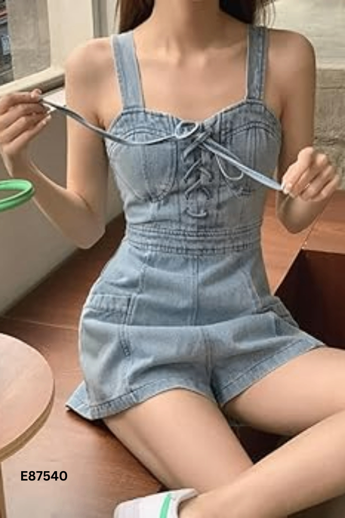 Jumpsuits hai dây jeans xanh