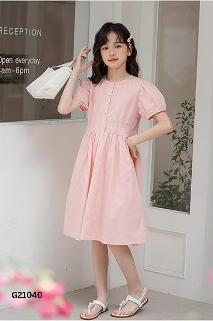 Váy hồng ADORE DRESS phối cúc