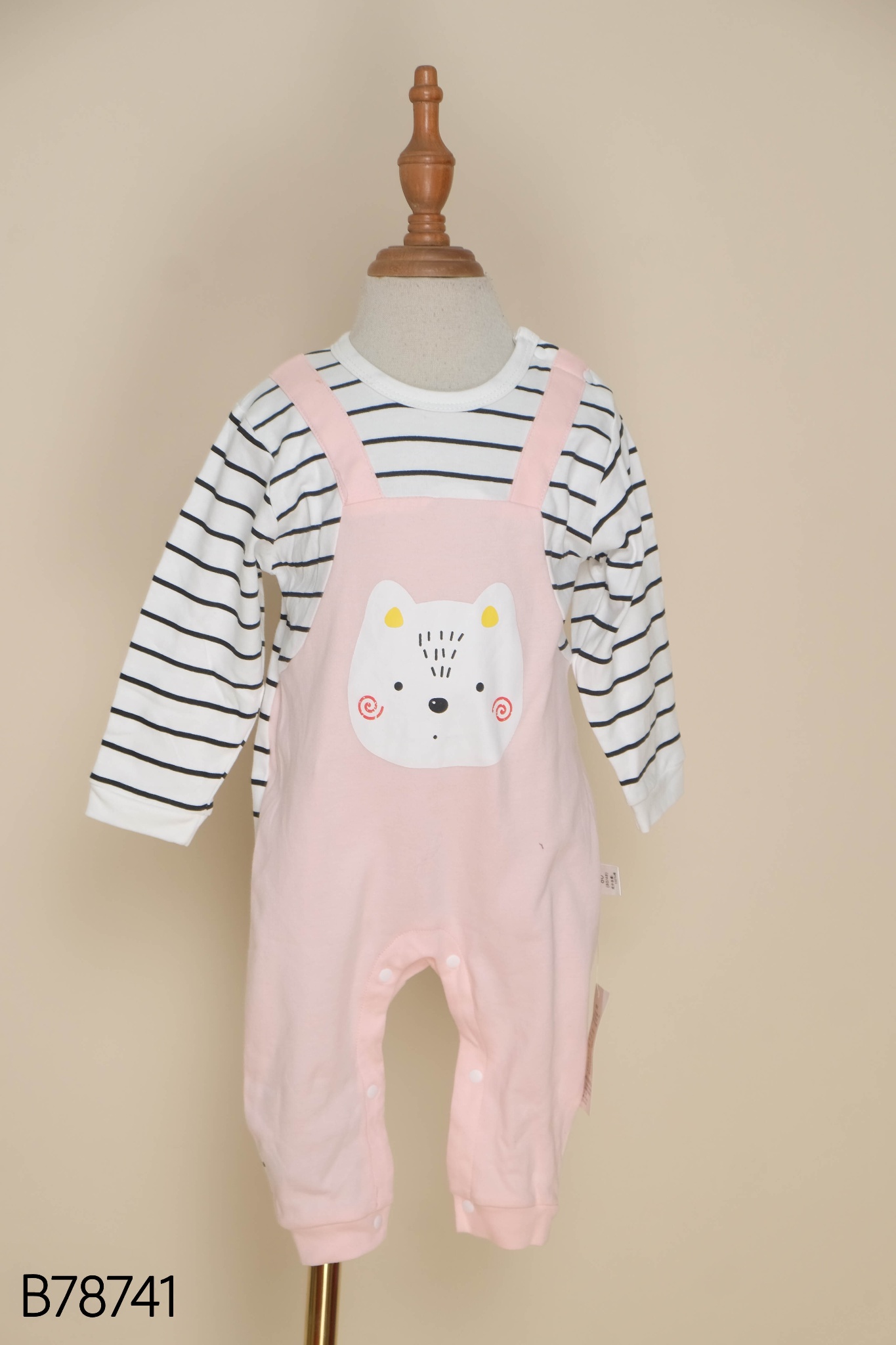 NEWTAG Bodysuits hồng phối tay kẻ KIDS