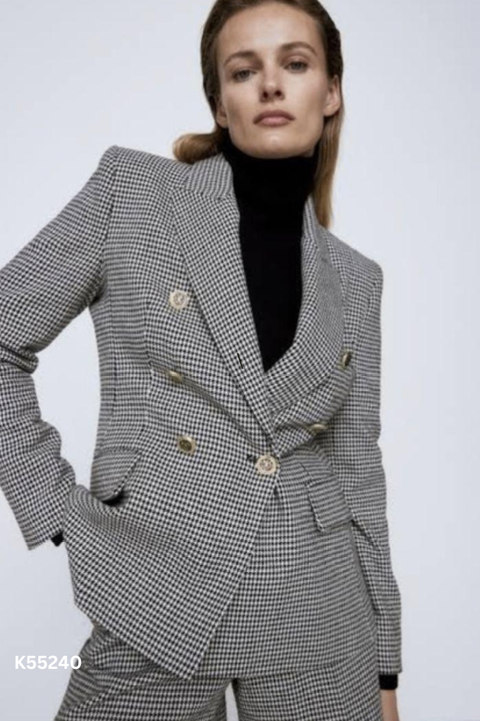 Blazer ZARA đen trắng họa tiết ziczac