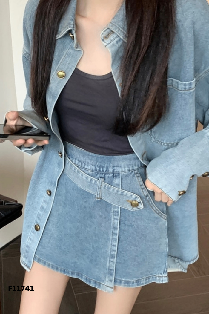 Set jeans xanh áo khoác + quần giả váy