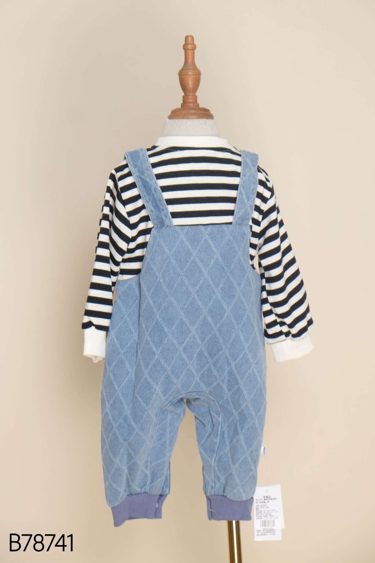 NEWTAG Jumpsuit trắng kẻ đen phối jean mickey KIDS