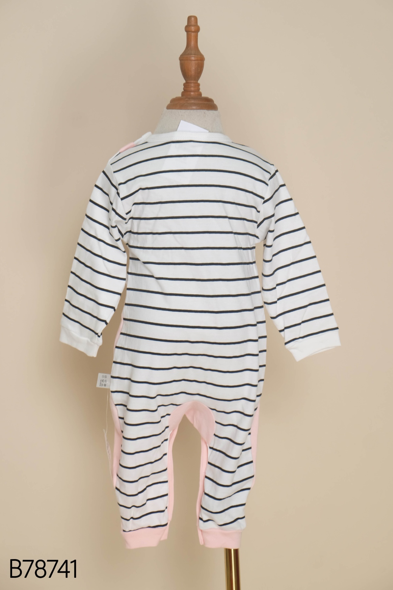 NEWTAG Bodysuits hồng phối tay kẻ KIDS