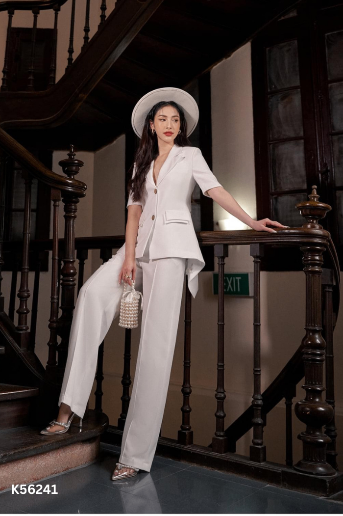 Áo blazer trắng VICKY'S STORE phối lưới thêu hoa