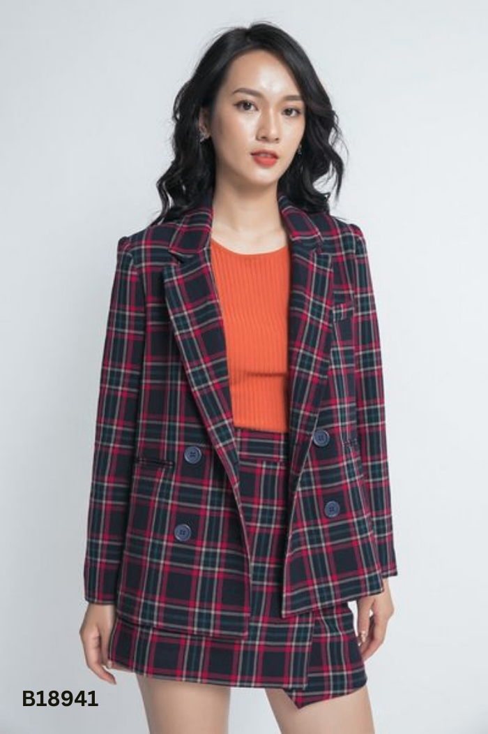 Áo blazer xanh kẻ