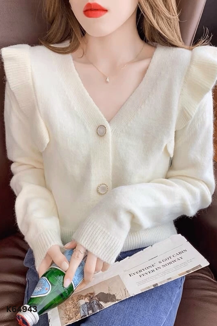 NEWTAG Cardigan len trắng sữa