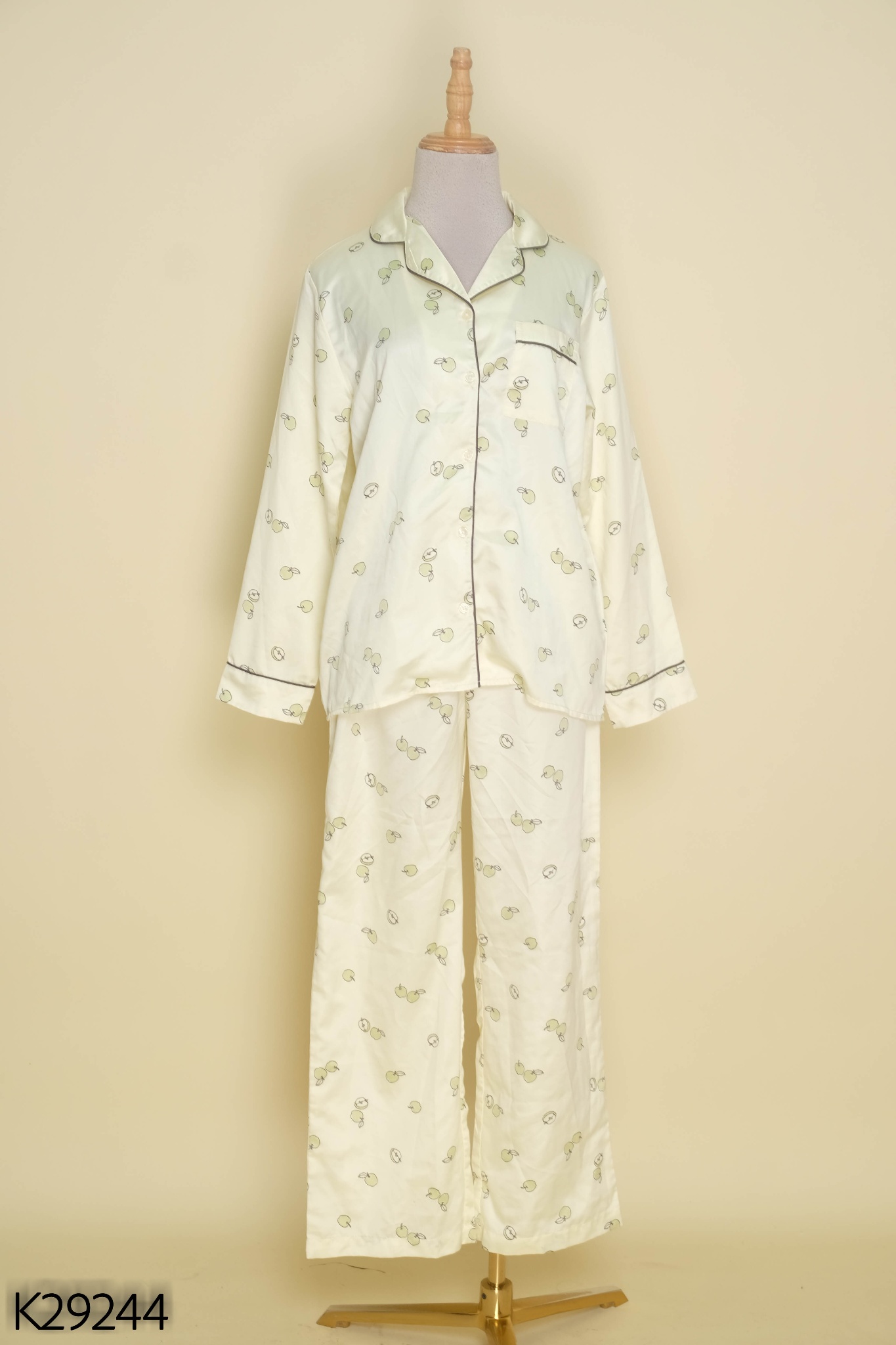 SET pijama lụa vàng nhạt lê áo + quần