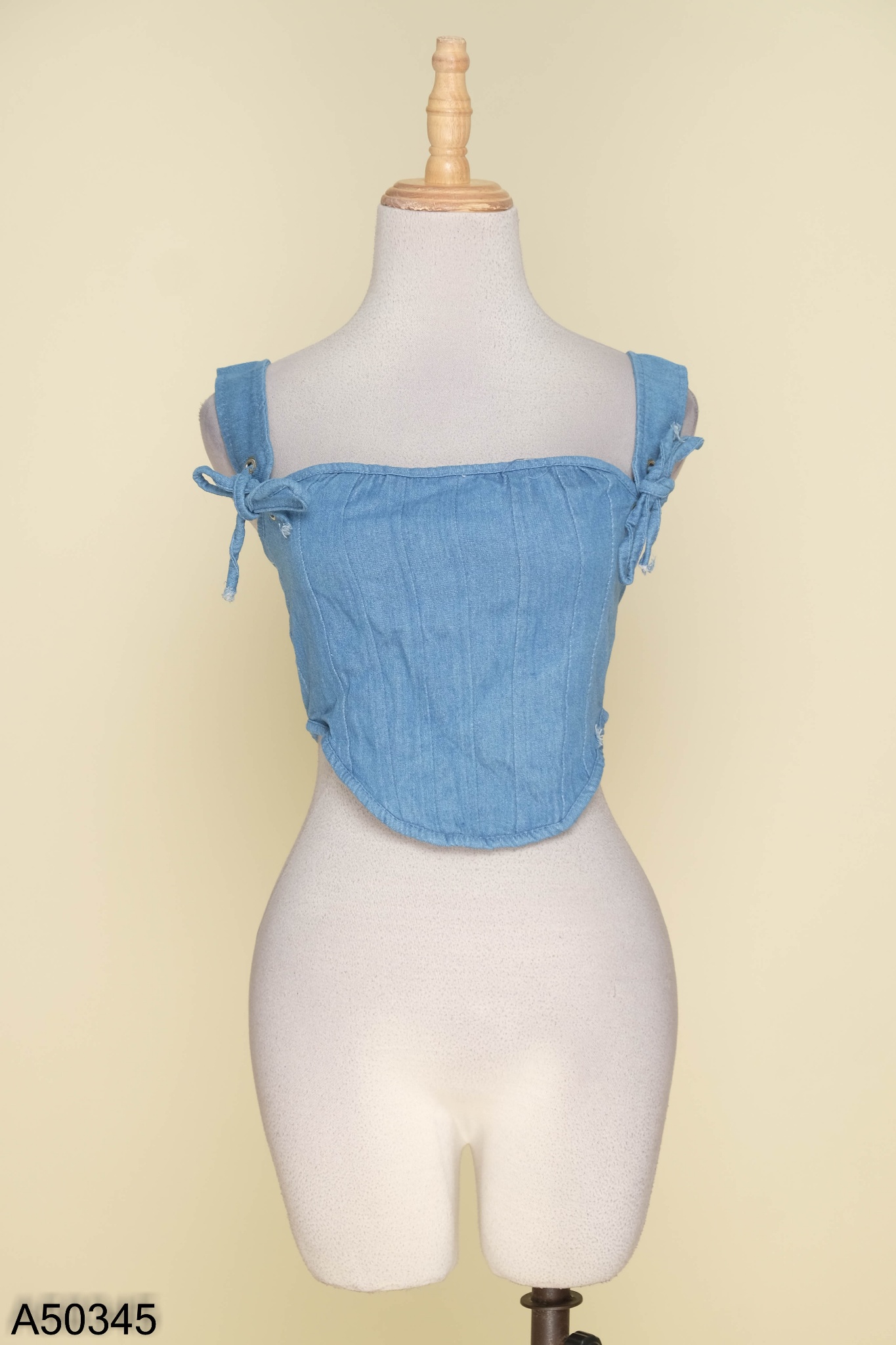 Áo 2 dây jeans xanh dáng corset