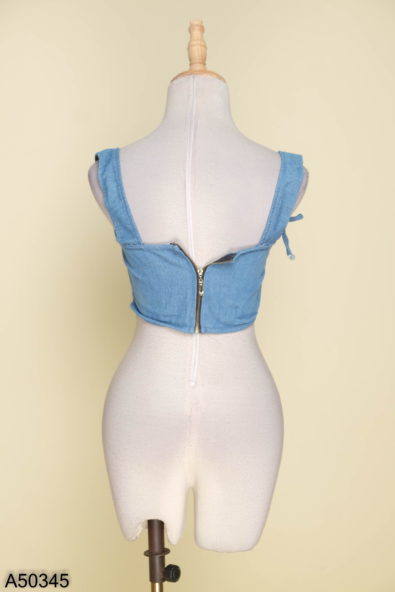 Áo 2 dây jeans xanh dáng corset