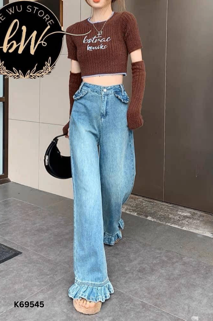 Quần jeans xanh phối bèo