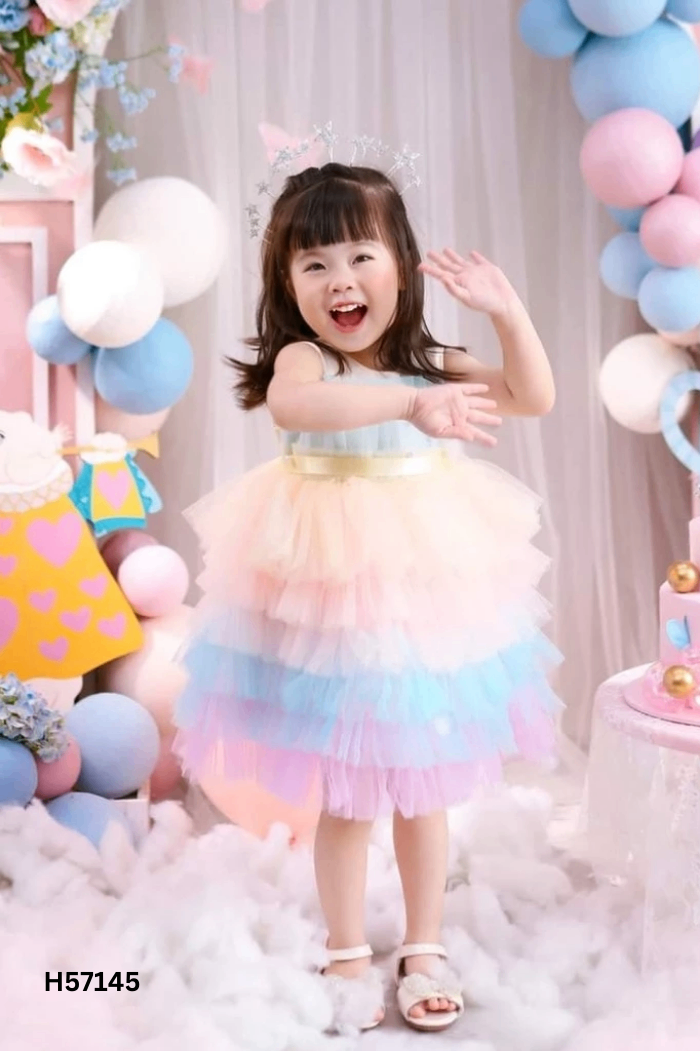 Váy lưới hồng xanh pastel đính ngọc KIDS