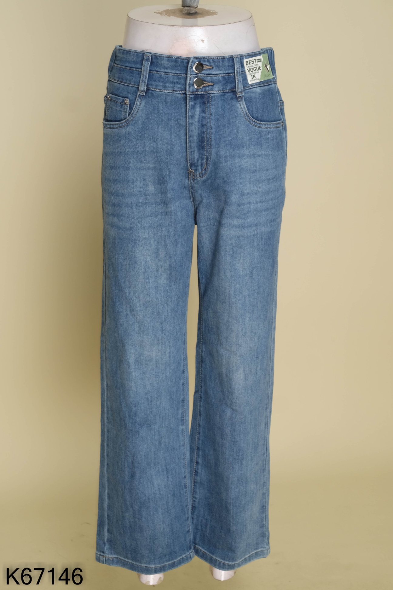 Quần jeans xanh trơn 2 cúc