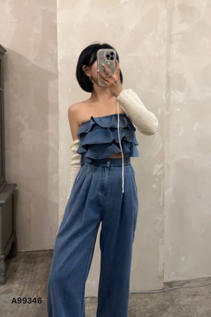 SET Áo jeans xanh phối bèo + quần dài