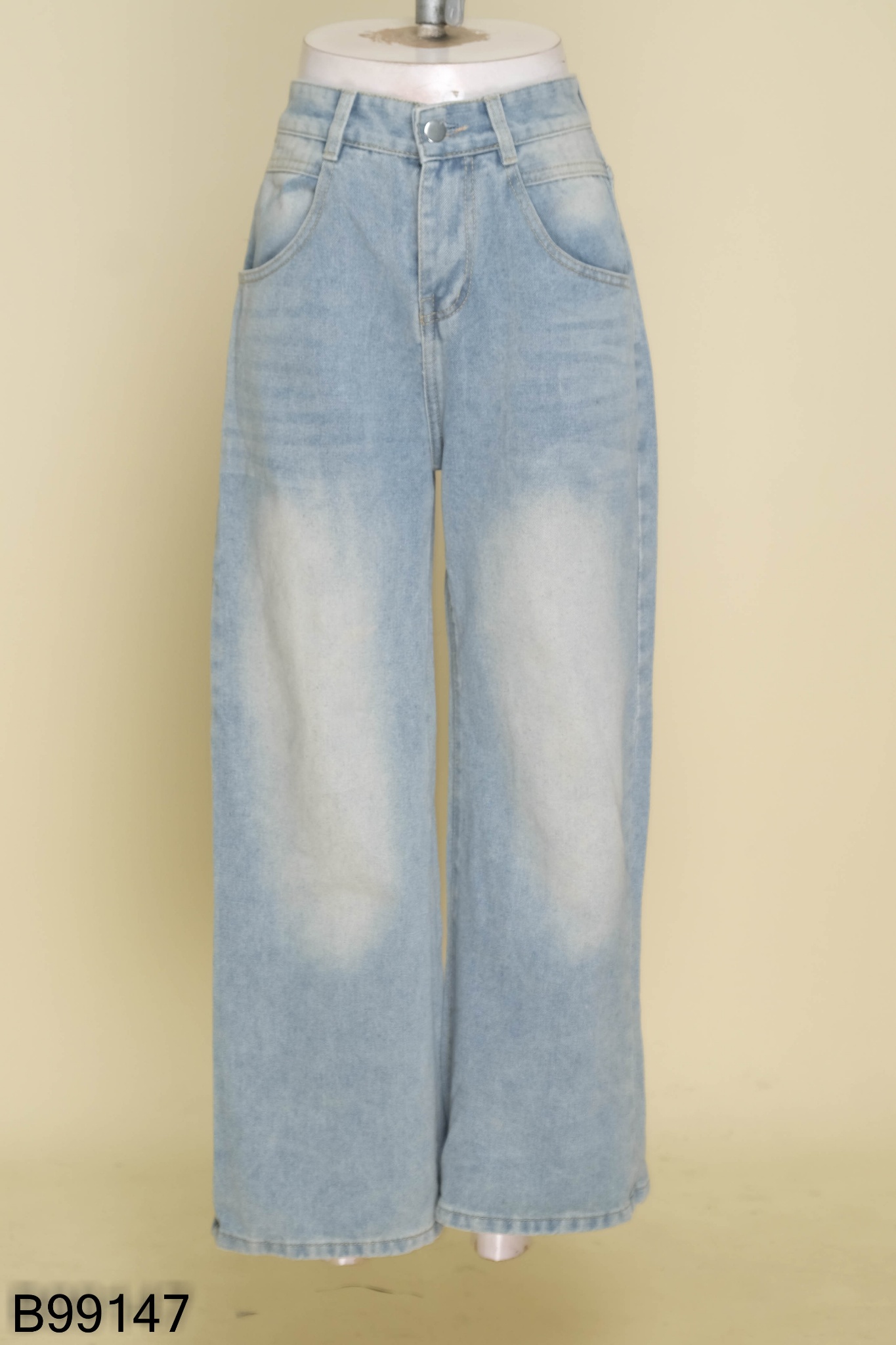 Quần jeans suông xanh trơn