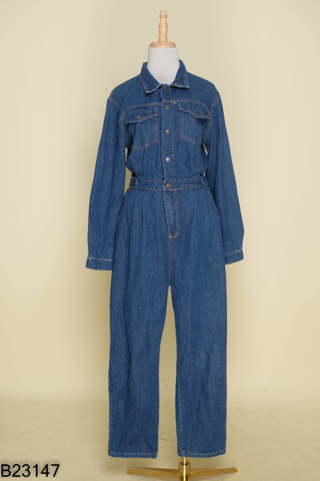 Jumpsuit jeans xanh trơn