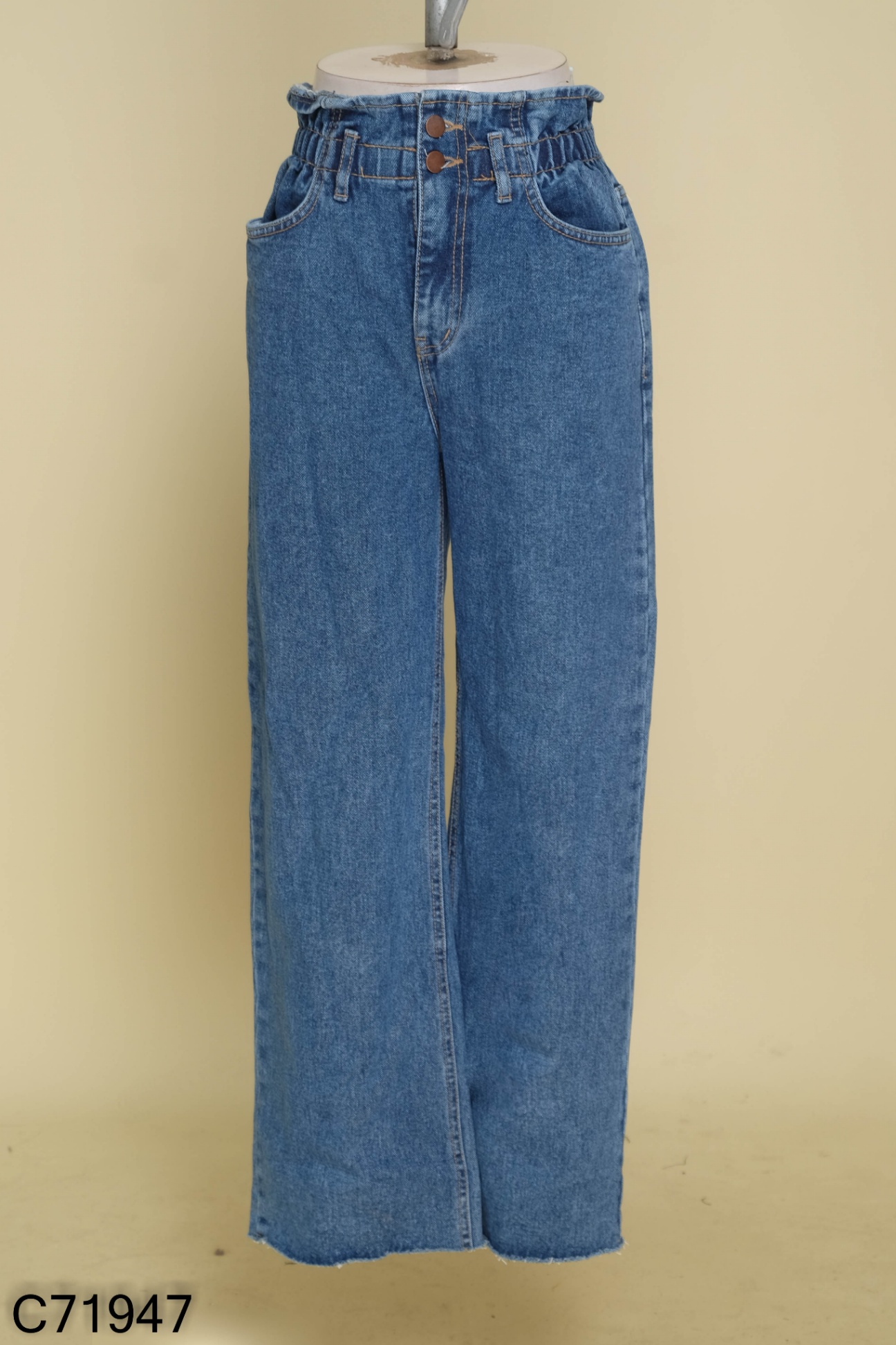 Quần jeans xanh eo chun