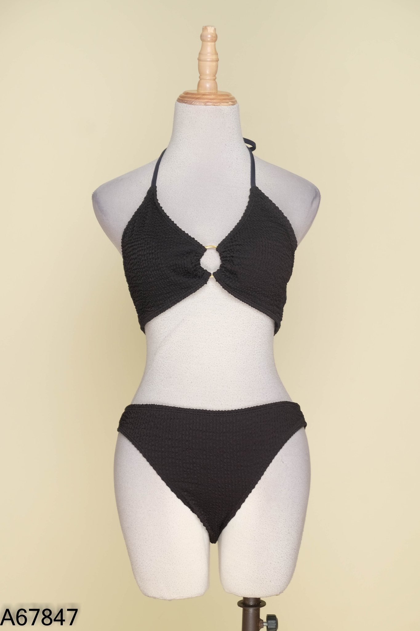 SET Bikini 3 món đen nhăn + chân váy lưới