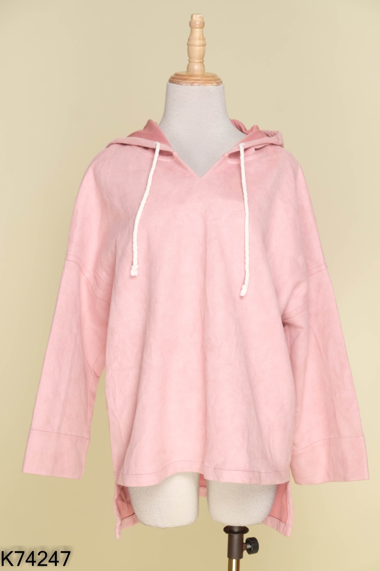 Áo hoodie da lộn hồng trơn