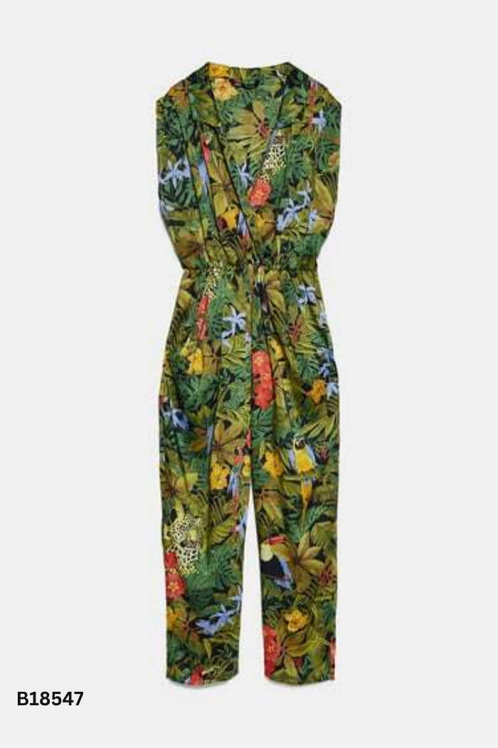 Jumpsuits ZARA xanh họa tiết