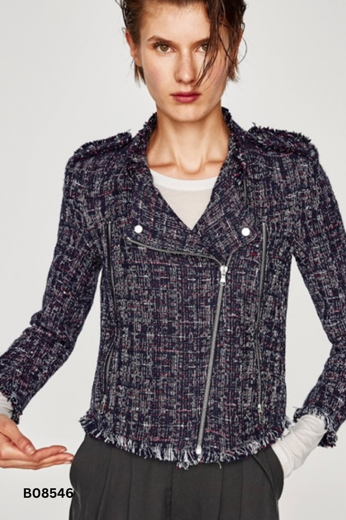 Áo khoác dạ ZARA xanh than phối trắng