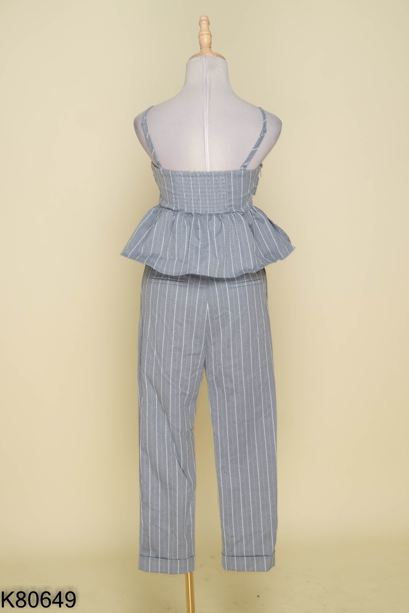 Jumpsuits hai dây kẻ xám