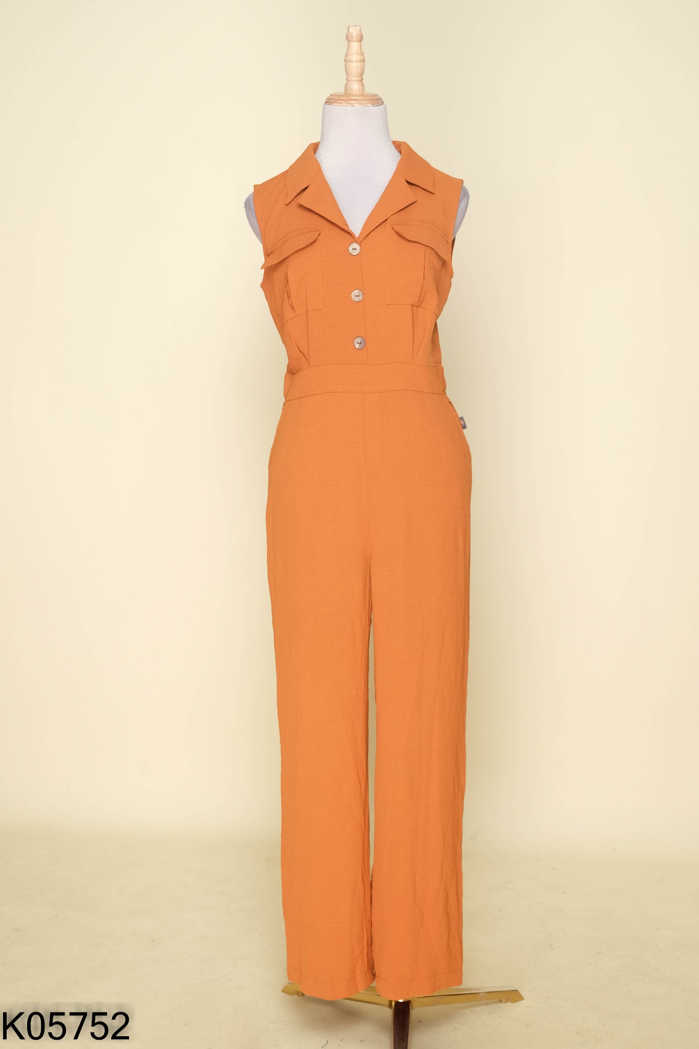 Jumpsuit sát nách nâu trơn