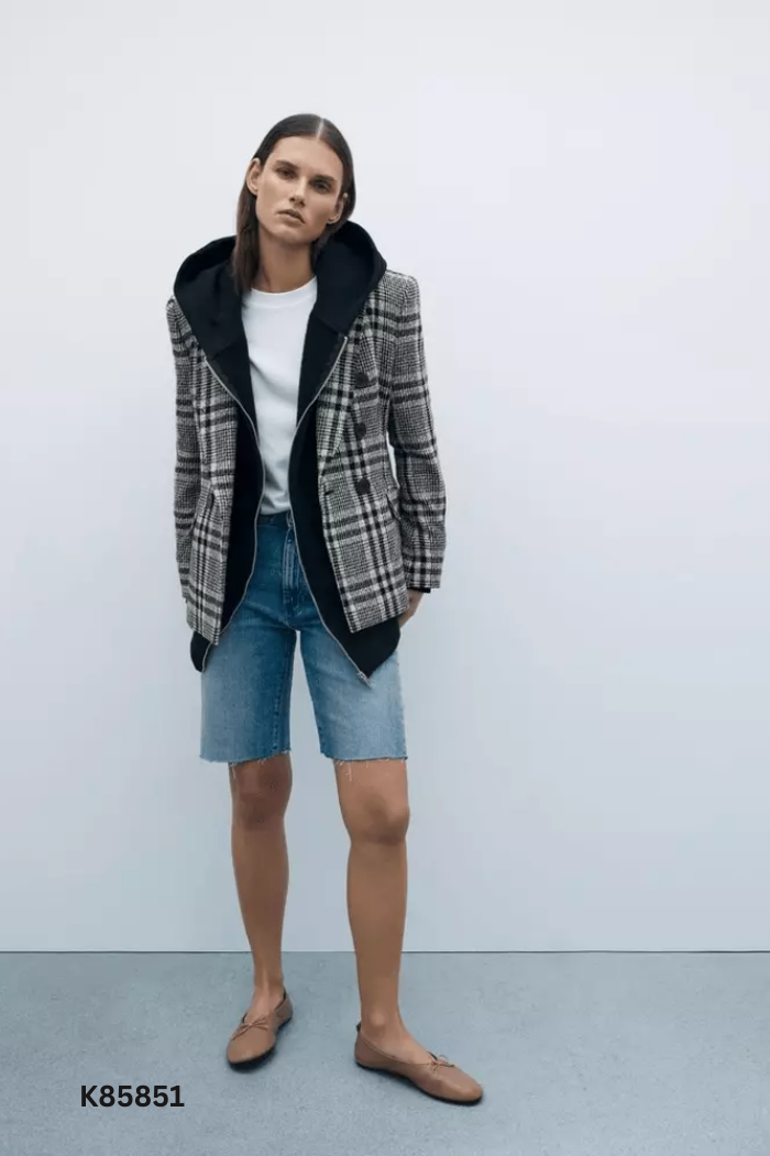 Áo khoác ZARA blazer dạ be phối đen