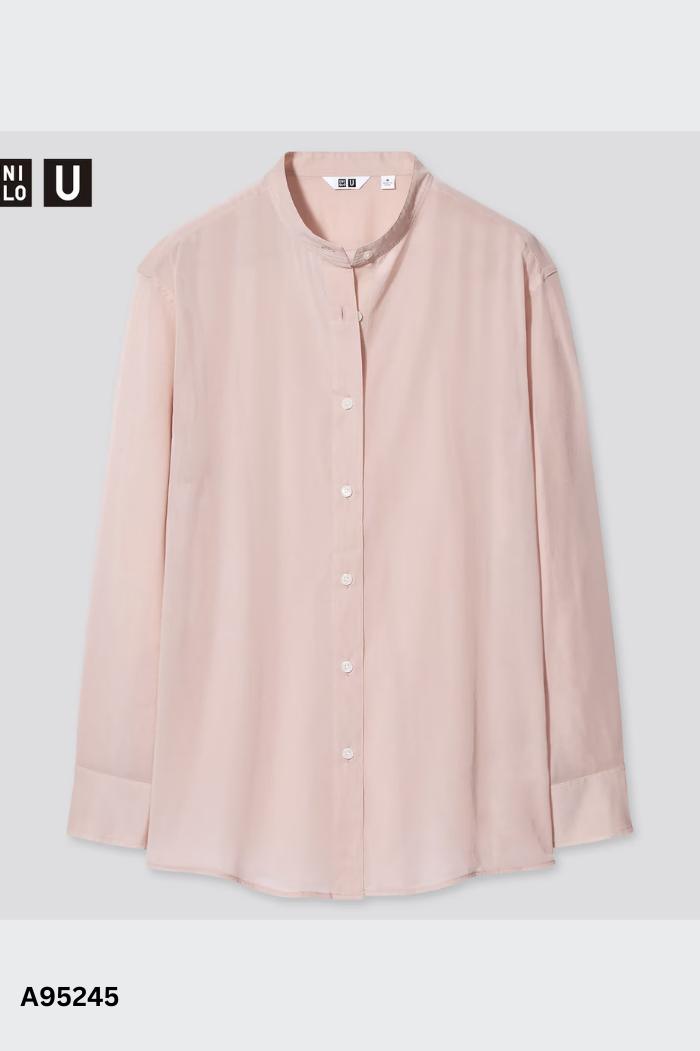 Áo sơ mi hồng UNIQLO cổ tàu