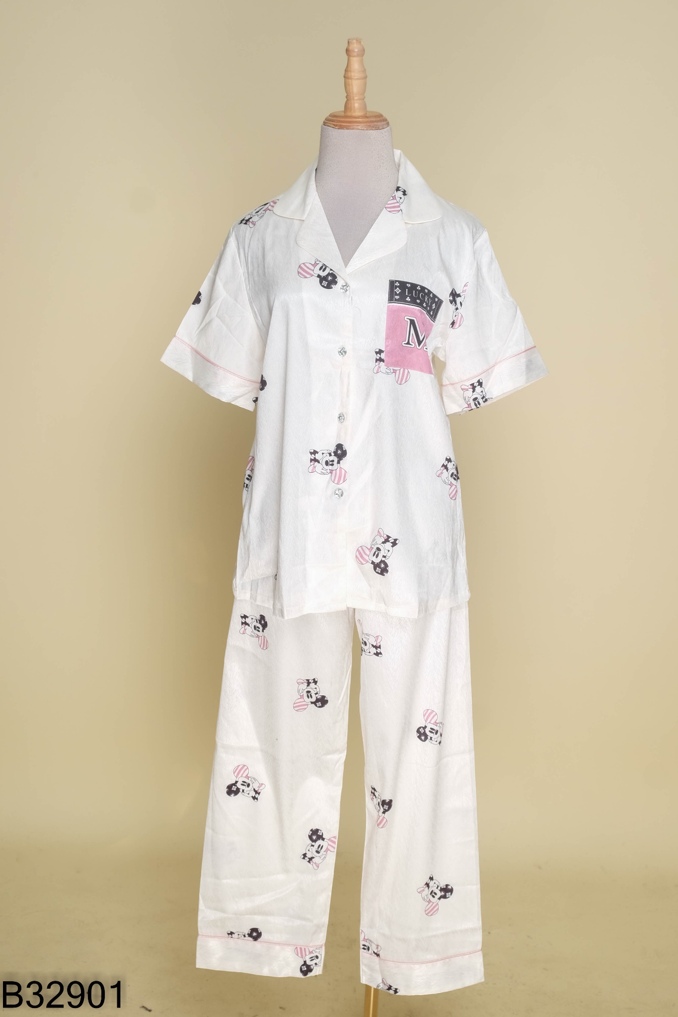 NEWTAG SET Pijama lụa trắng áo + quần dài