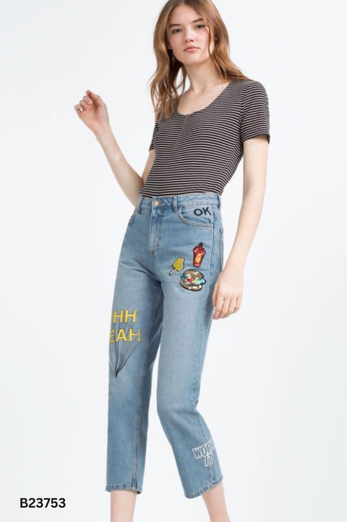 Quần jeans ZARA xanh sicker cườm