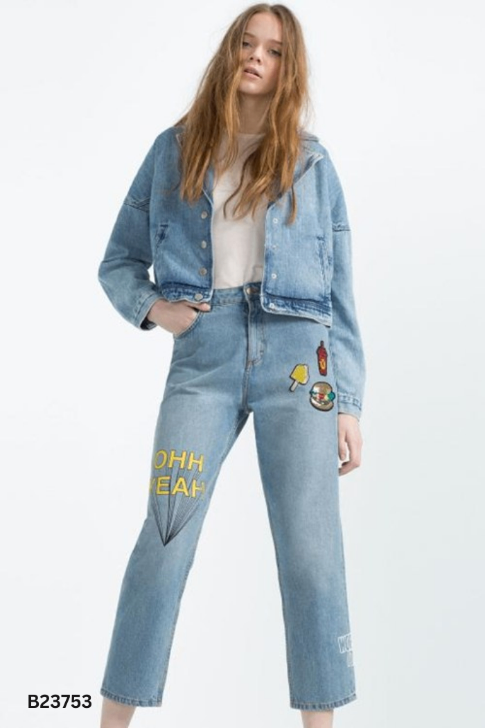 Quần jeans ZARA xanh sicker cườm