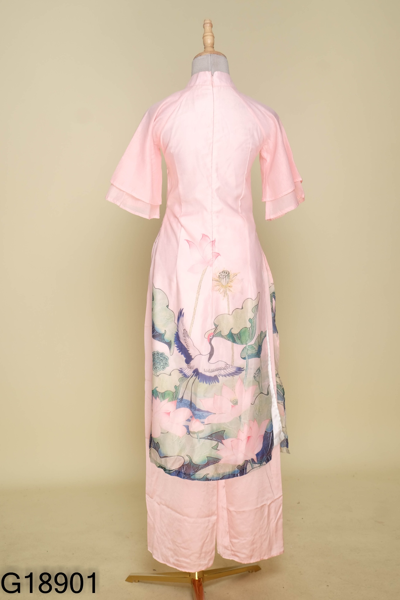 SET Áo dài hồng hoa sen + quần lụa