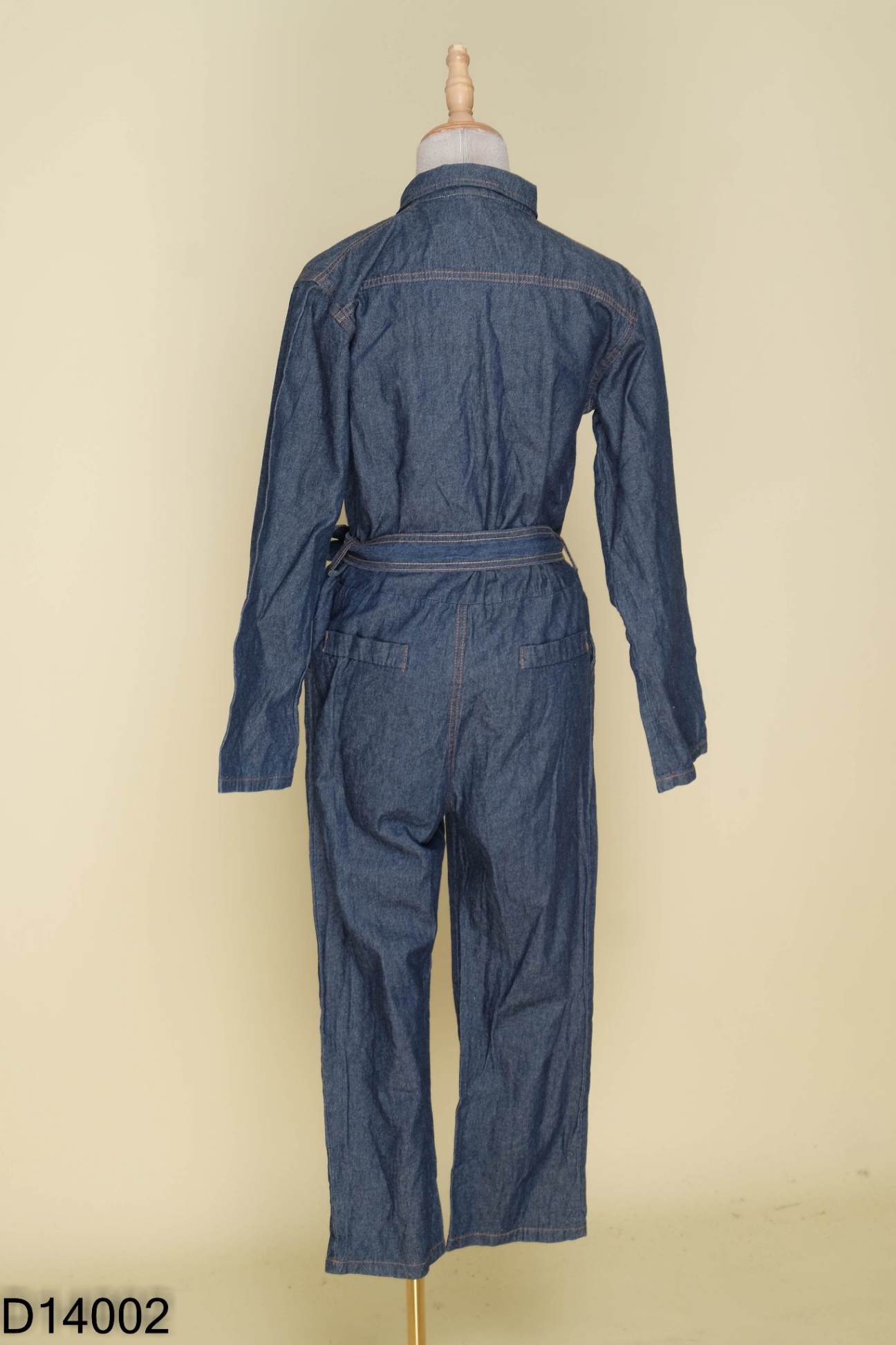 Jumpsuit jeans xanh cổ sơ mi