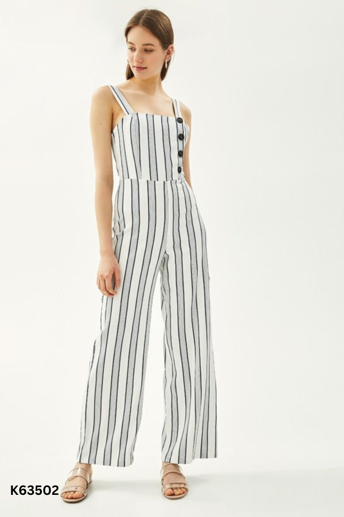 Jumpsuits linen trắng BERSHKA sọc xám