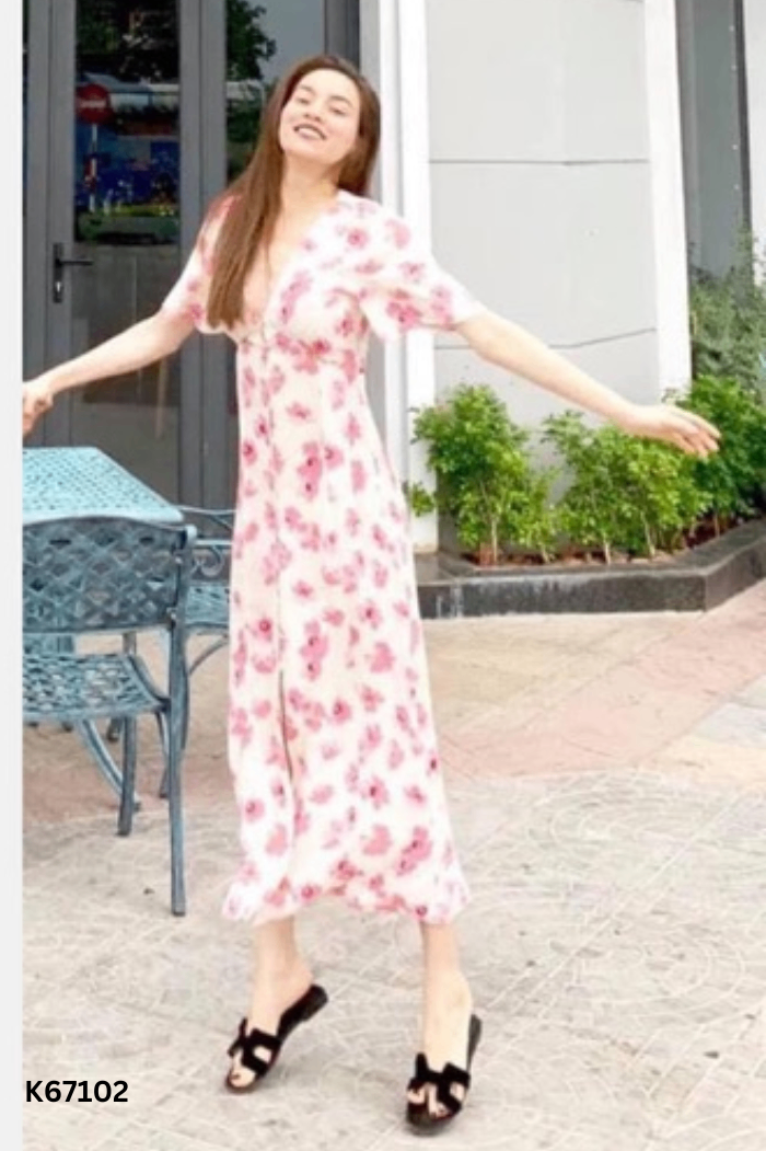 Váy be hoa hồng cổ V (ZARA xuất)