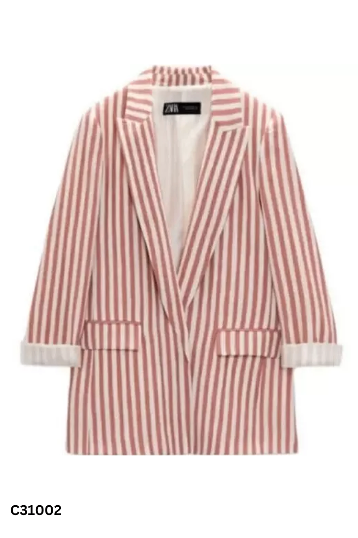 Áo blazer ZARA sọc hồng trắng