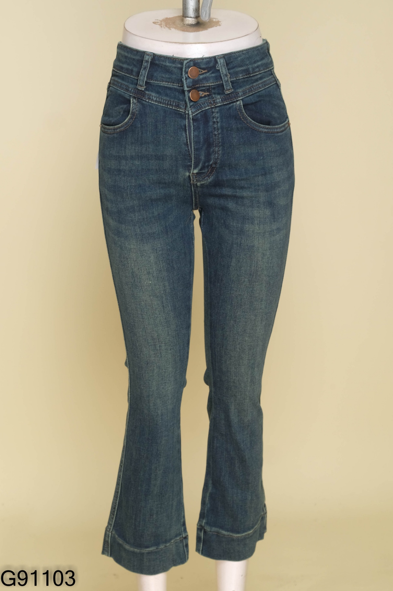 NEWTAG Quần jeans xanh 2 cúc