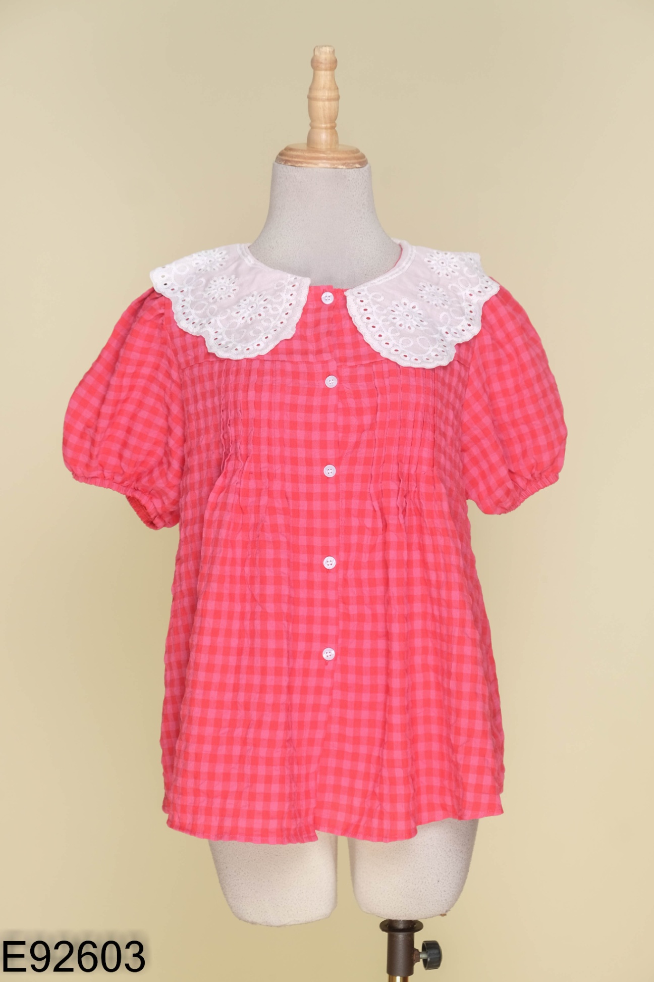 Áo babydoll hồng cổ trắng