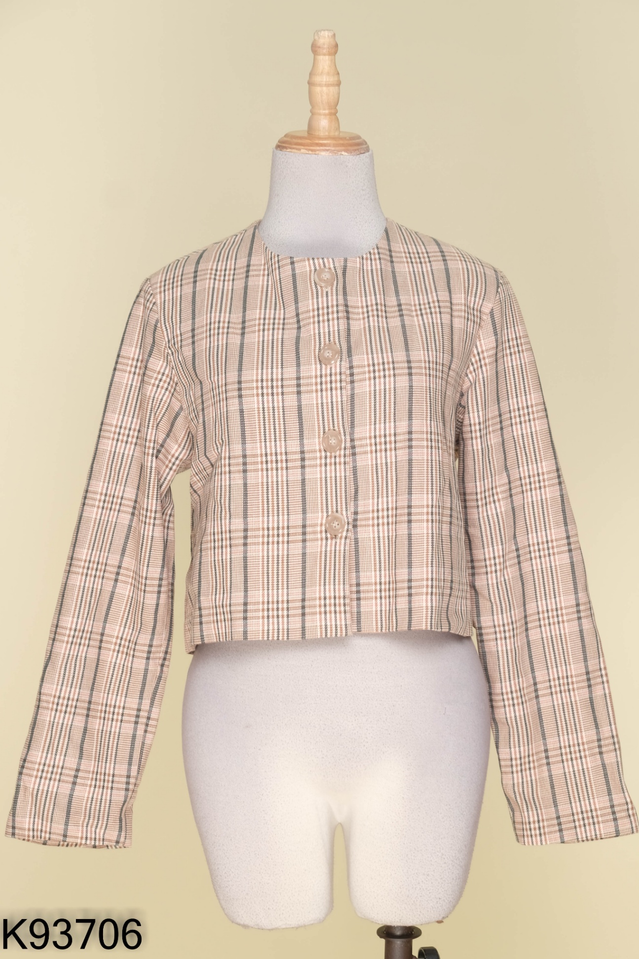 Áo CECI CALE nâu kẻ xanh