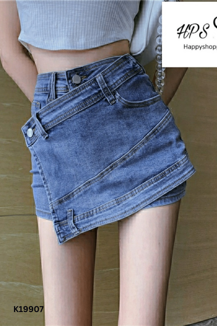 Quần shorts jeans xanh phối vạt