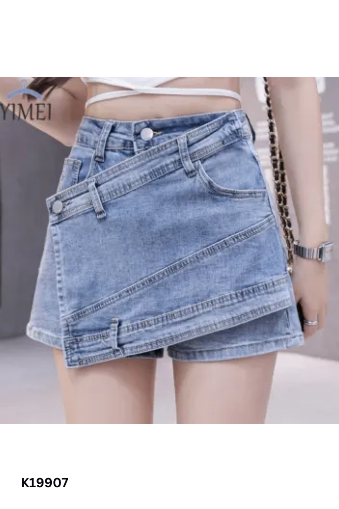 Quần shorts jeans xanh phối vạt