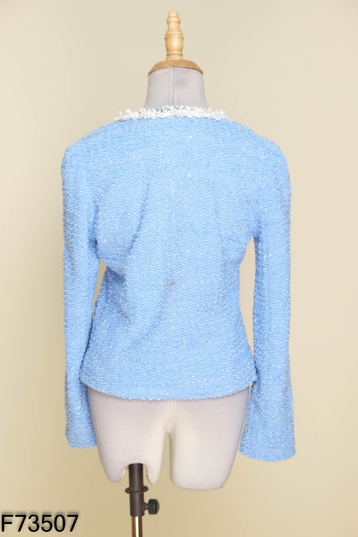 Áo khoác dạ tweed xanh viền be